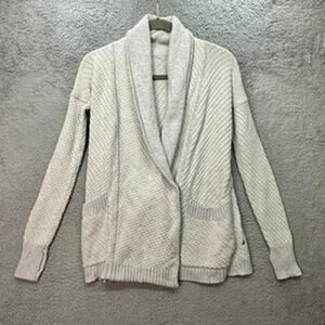 Lululemon Women's Sm/Med Cream Knit Sweater Cowl Neck Front Snaps Thumb Holes